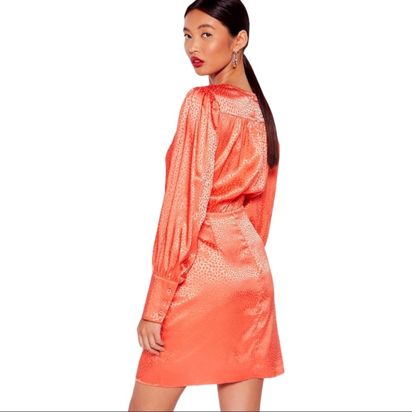 Nasty Gal Orange Leopard Print Satin Dress Size 6US /10 U.K. - Picture 2 of 16